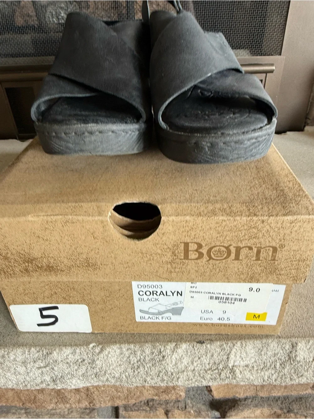 Born Black Leather Cross-Strap Wedge Sandals